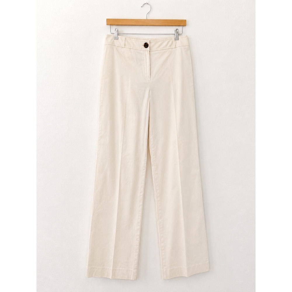 Talbots Womens Cotton‎ Stretch Wide Leg Dress Trousers 10 Cream Career Summer